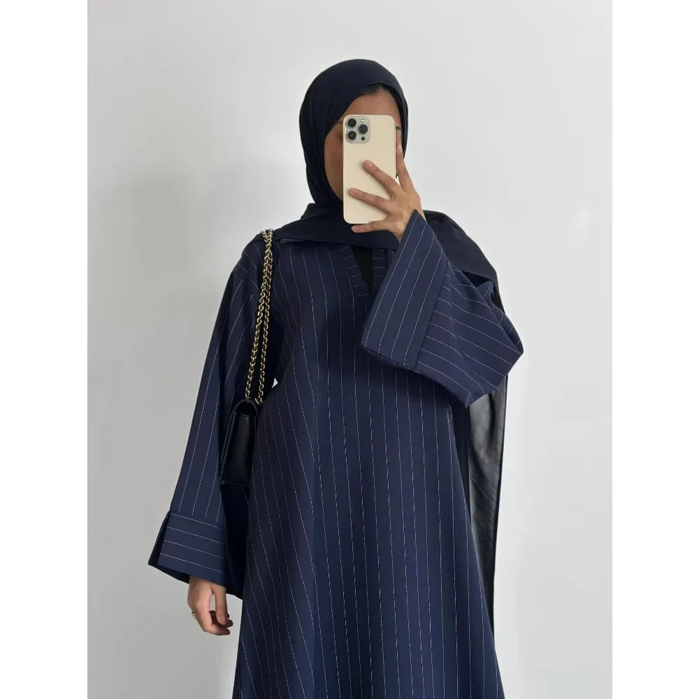 Eid Muslim Dress for Women Ramadan Striped Party Dresses Jalabiya Abaya Long Robe Morocco Dubai Kaftan Islam Vestidos Largos