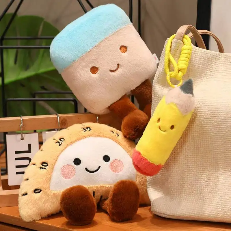 귀여운 최신 문구류 연필 지우개 자 키체인 펜던트 인형 귀여운 플러시 장난감 만화 애니메이션 귀여운 어린이 생일 선물