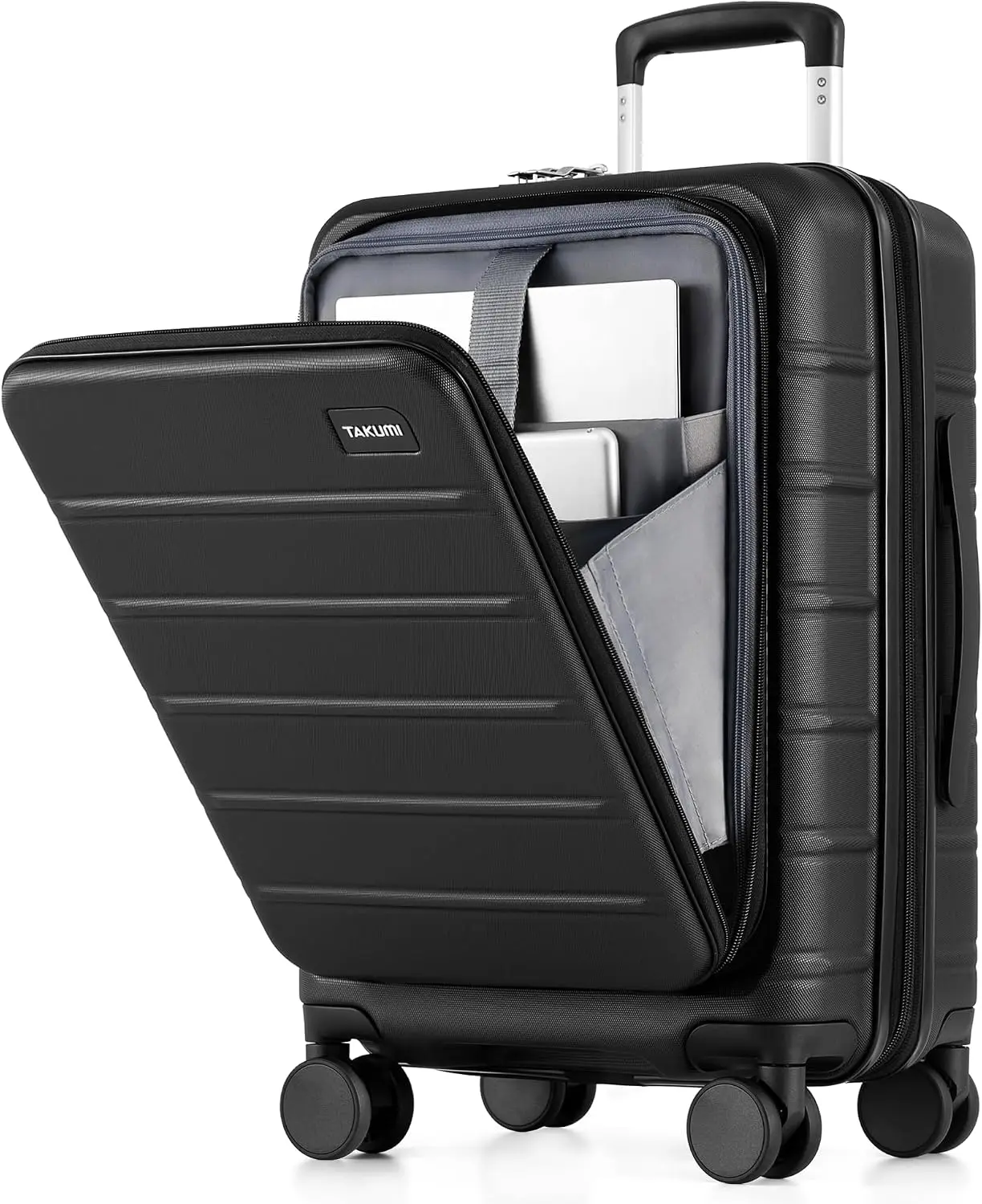 TAKUMI Suitcases with Wheels, Expandable Carry on Luggage, Black, 20 Inch