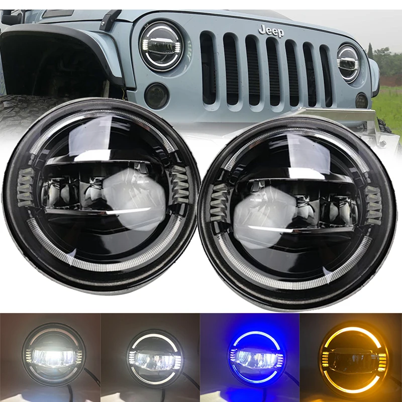 

1Pair Running Lights 7 Inch LED Headlight H4 Hi-LoFor Lada 4x4 urban Niva Jeep Wrangler TJ JK LJ CJ Land Rover Defender Hummer