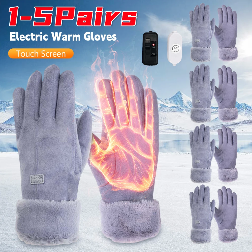 

1-5 пар электрических теплых перчаток с сенсорным экраном USB, зимние термоперчатки с подогревом, ветрозащитные перчатки с подогревом для пеших прогулок, прогулок, катания на лыжах