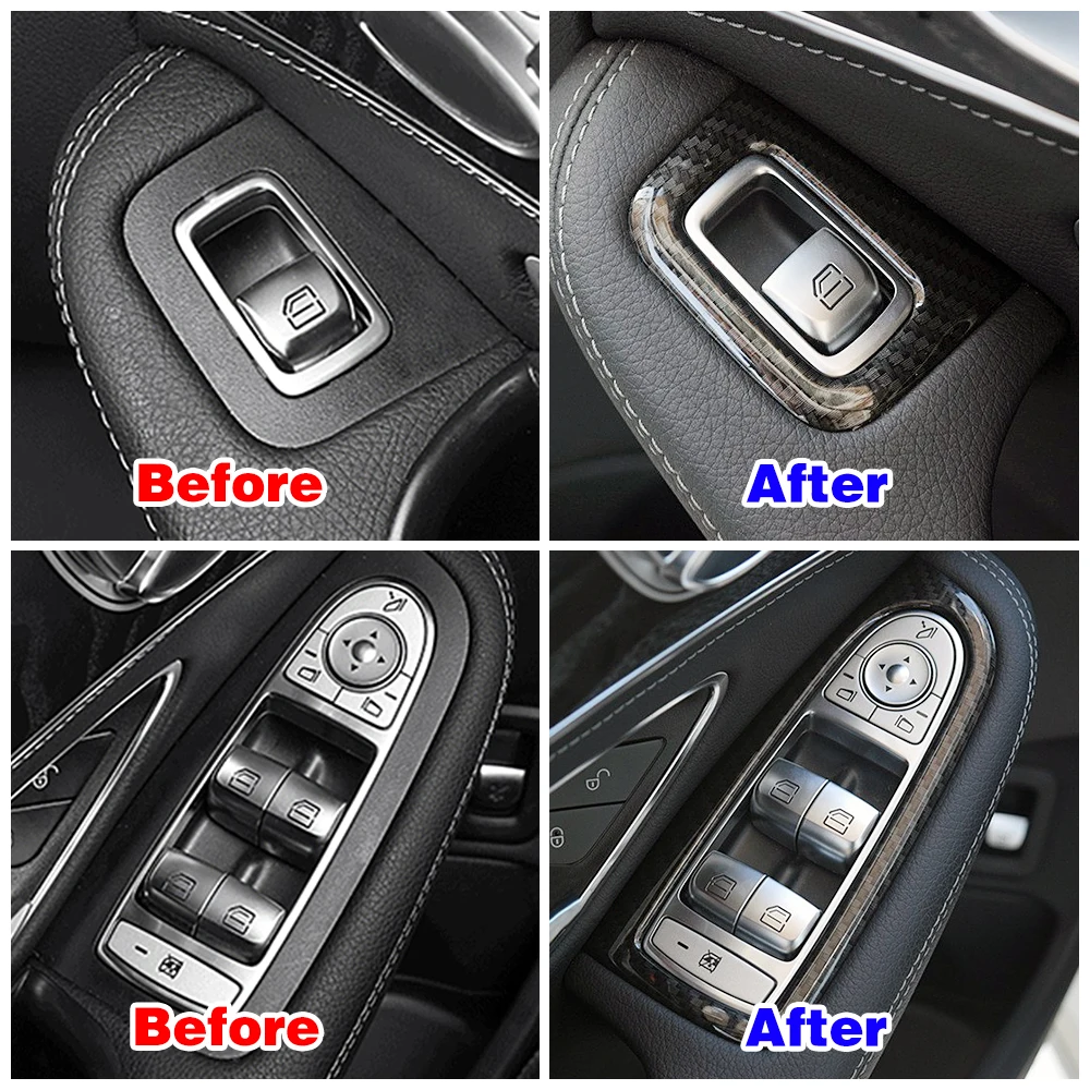 for Mercedes Benz C GLC Class W205 X253 2015-2020 Car Window Lift Switch Button Panel Frame Cover Trim Carbon Fiber Sticker