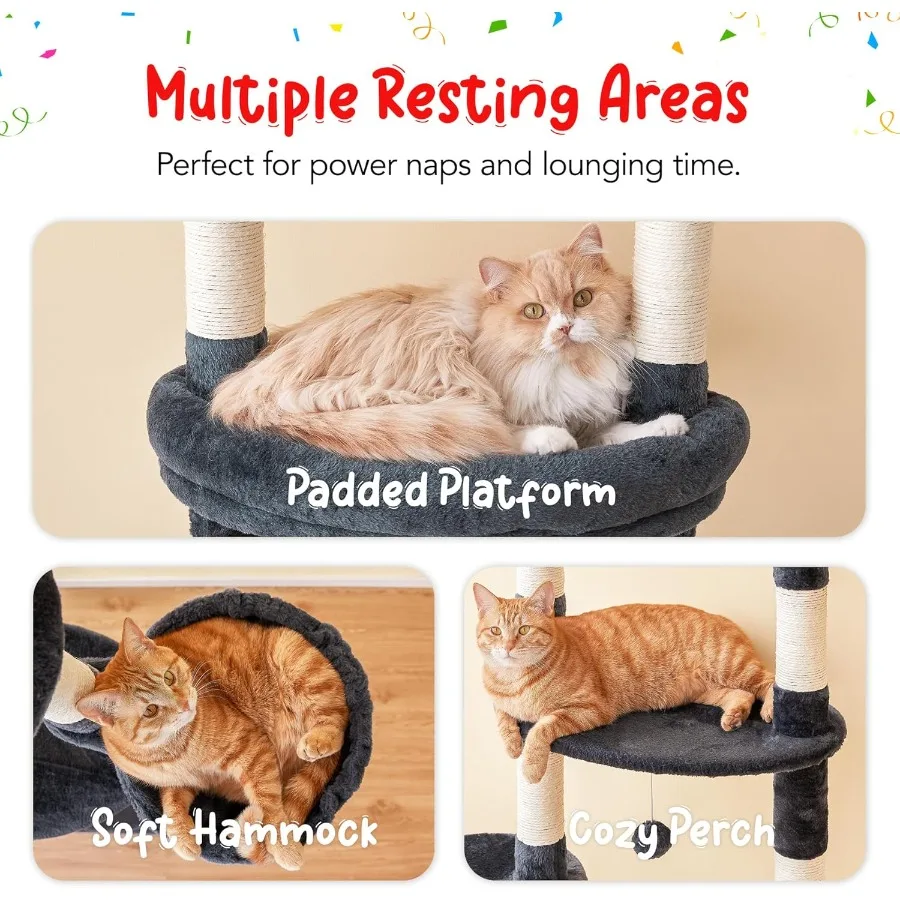Albero per gatti dal pavimento al soffitto Torre per gatti Altezza regolabile 92-102 pollici 234-258 cm Albero da arrampicata per gatti a 7 livelli con piattaforme amaca