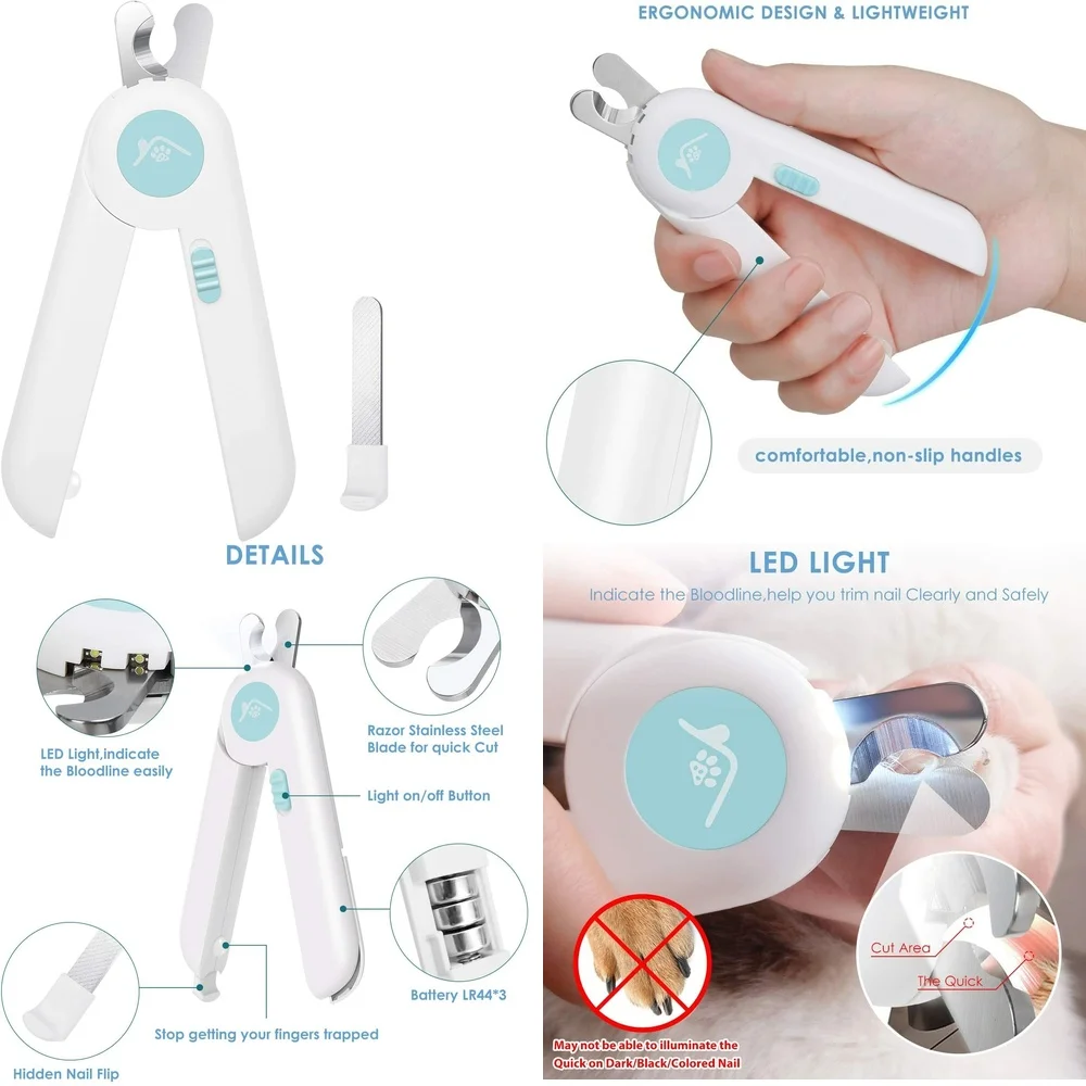 

Dog Nail Clippers with LED Light for Safe Trimming No More Overcutting Pet Grooming Tool Precision Nail Cutter for Small and