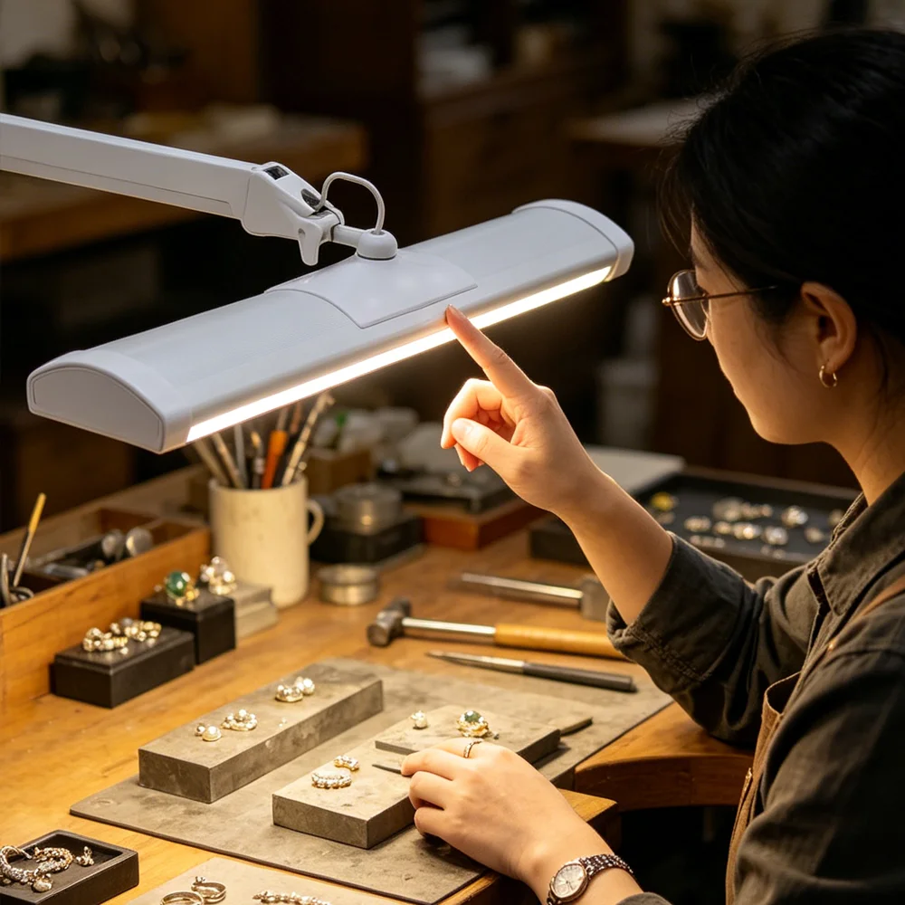 Professional 45W LED Working Light Jewelry Workbench Clamp Lamp Touch Control Adjustable Dimming CCT 3000K-6500K for Jewelry