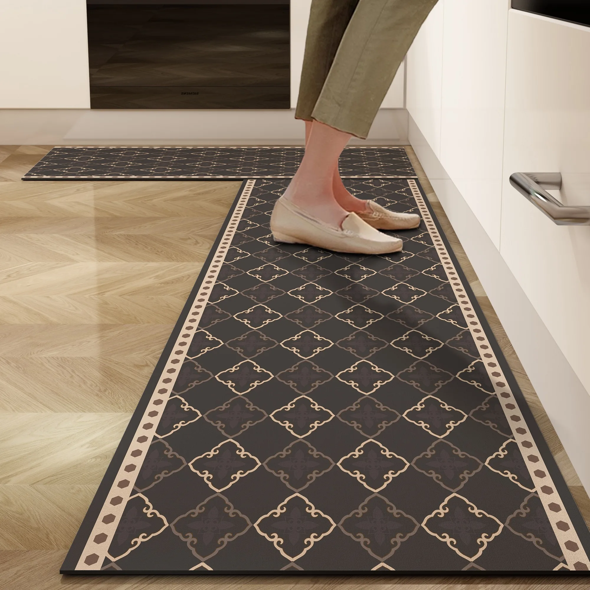 Carpet for Kitchen Retro Style Non-slip Waterproof Oil-proof Floor Mat Pvc Leather Foot Mats Long Strip Home Decoration Rug 양탄자