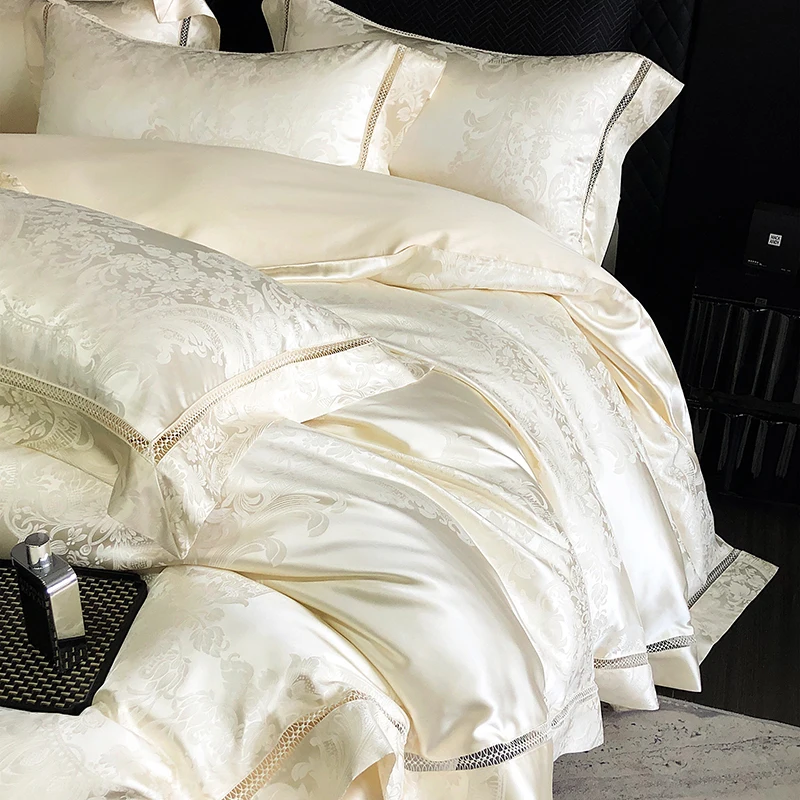 Luxury Brocade Jacquard And Egyptian Cotton Patchwork Bedding Set Soft Silky Queen King Duvet Cover Set Bed Sheet Pillowcases