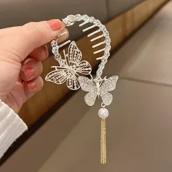 1pcs Rhinestone Imitation pearls tassel Butterfly Hair Pins Miss Rear Hairpin temperament High ponytail Hair Claw Headdress