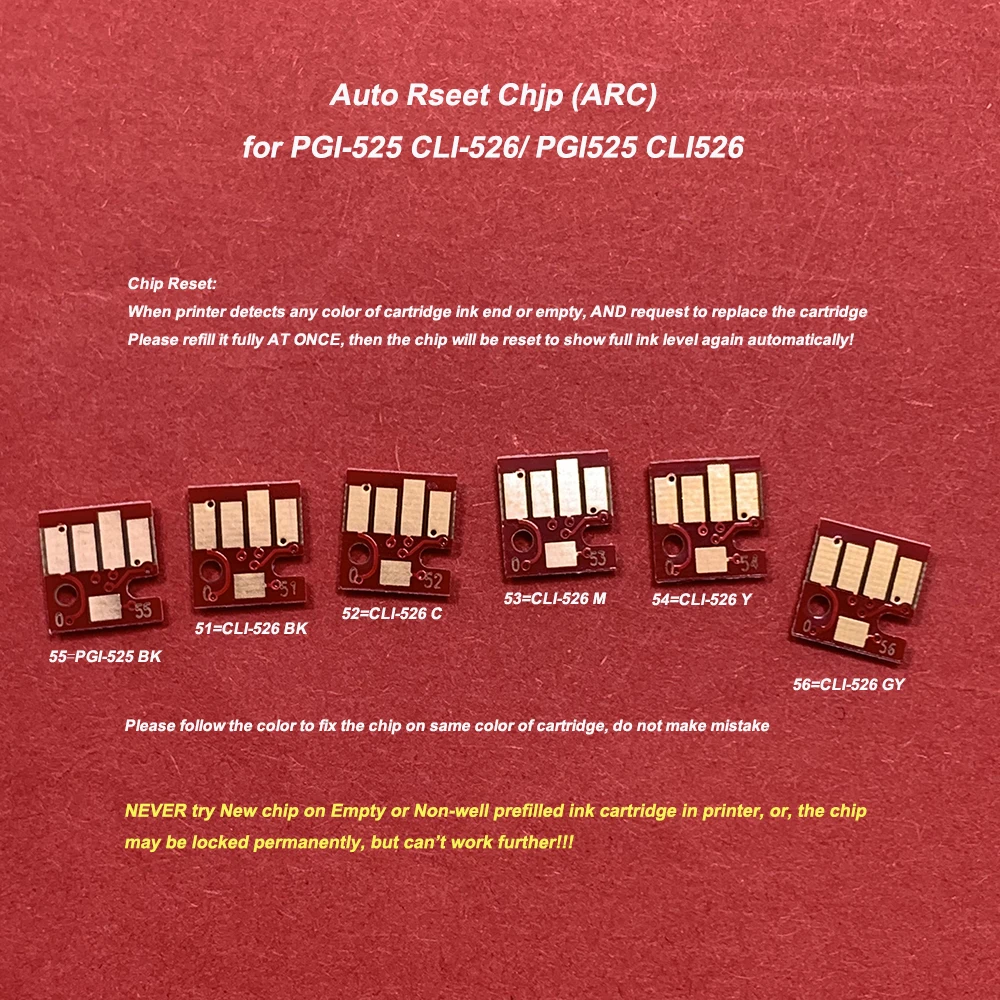 ARC Chip for PGI525 CLI526 PGI-525 CLI-526 for Canon IP4850 IP4950 MG5150 MG5250 MG5350 PIXMA MG6150 MG8150 MX884 MX885 IX6550