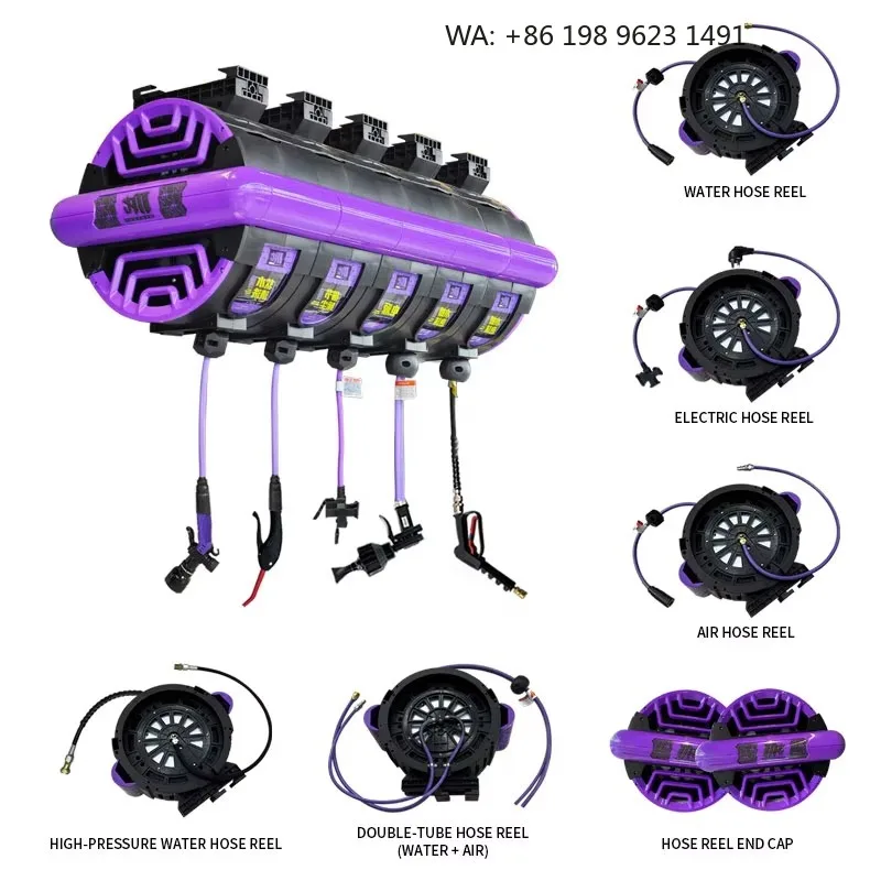 Auto Repair Shop 5-in-1 Combination Drum Hose Reel Water//Air/Dual-Pipe/High-Pressure Cleaning Commercial