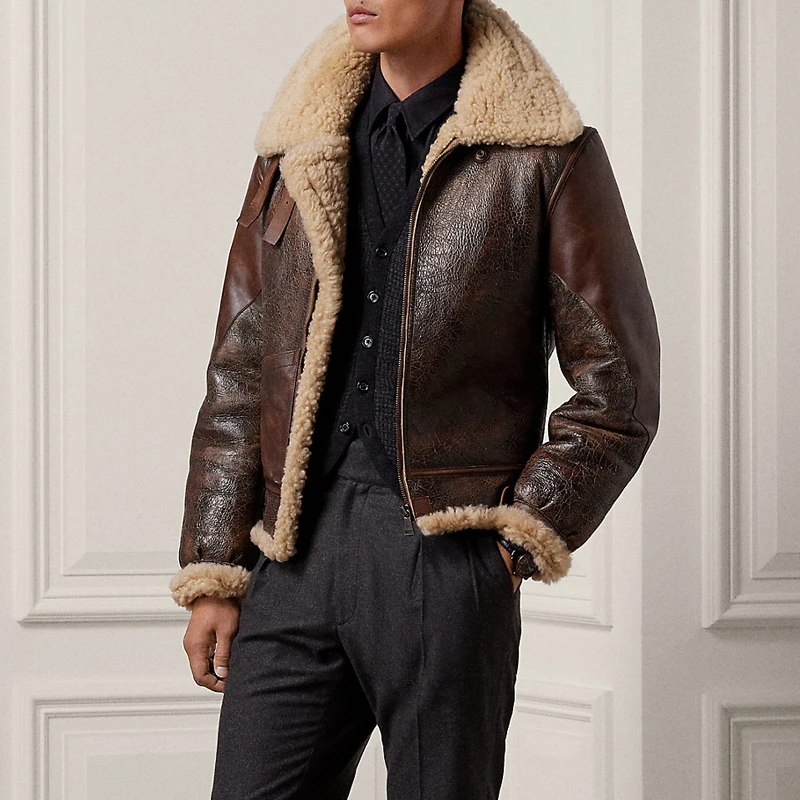 Men's High-Quality Fur Integrated Jacket - Winter 2024 Thickened Warm Leather Sheepskin Aviator