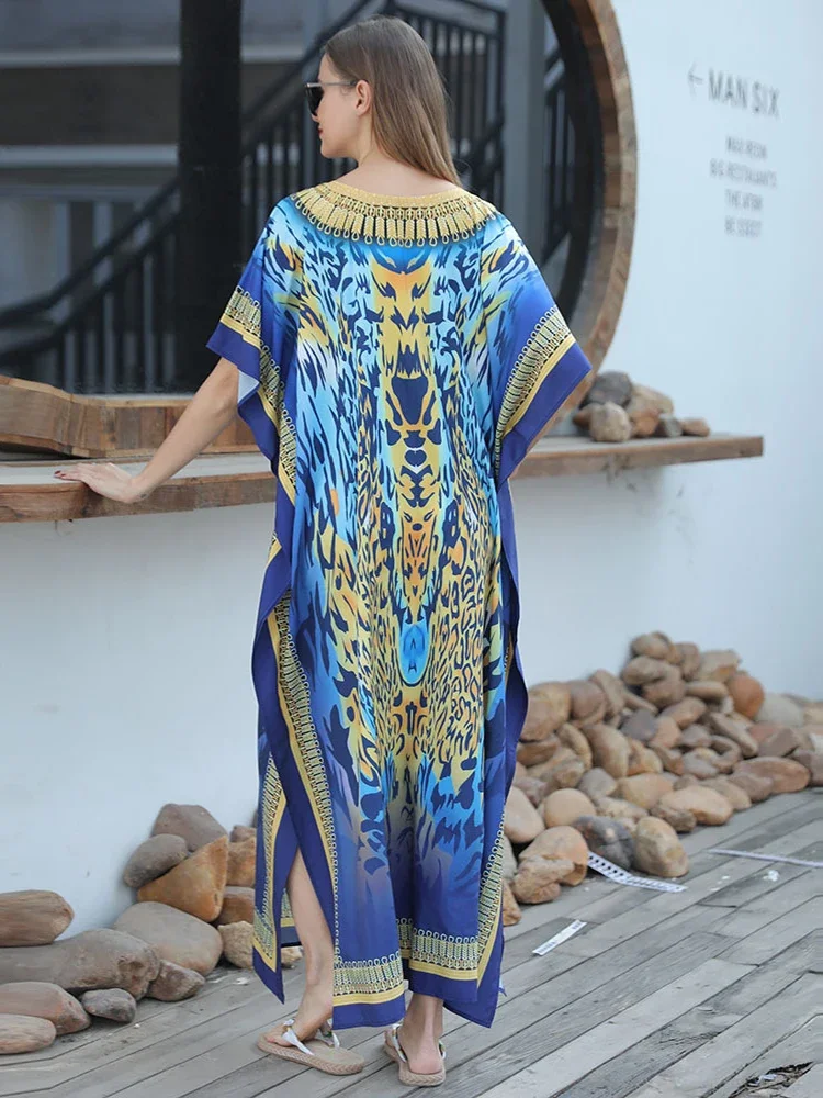 Vestido caftán de playa de talla grande, bata Plage para playa, caftán estampado, caftán para mujer, traje de baño para cubrir, ropa de playa