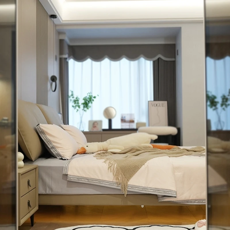 صالة تخزين سرير مزدوج للبالغين ألواح أمامية منزلية صلبة سرير مزدوج أثاث غرفة نوم عائم حديث من Muebles Para Hogar