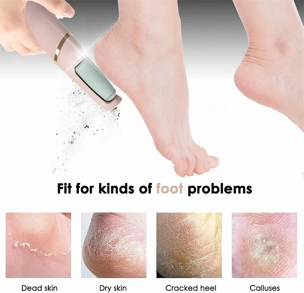 Electric Foot File Grinder Set Dead Skin Dry Callus Remover Rechargeable Roller Feet Pedicure Tool with 2 Removable Roller Heads