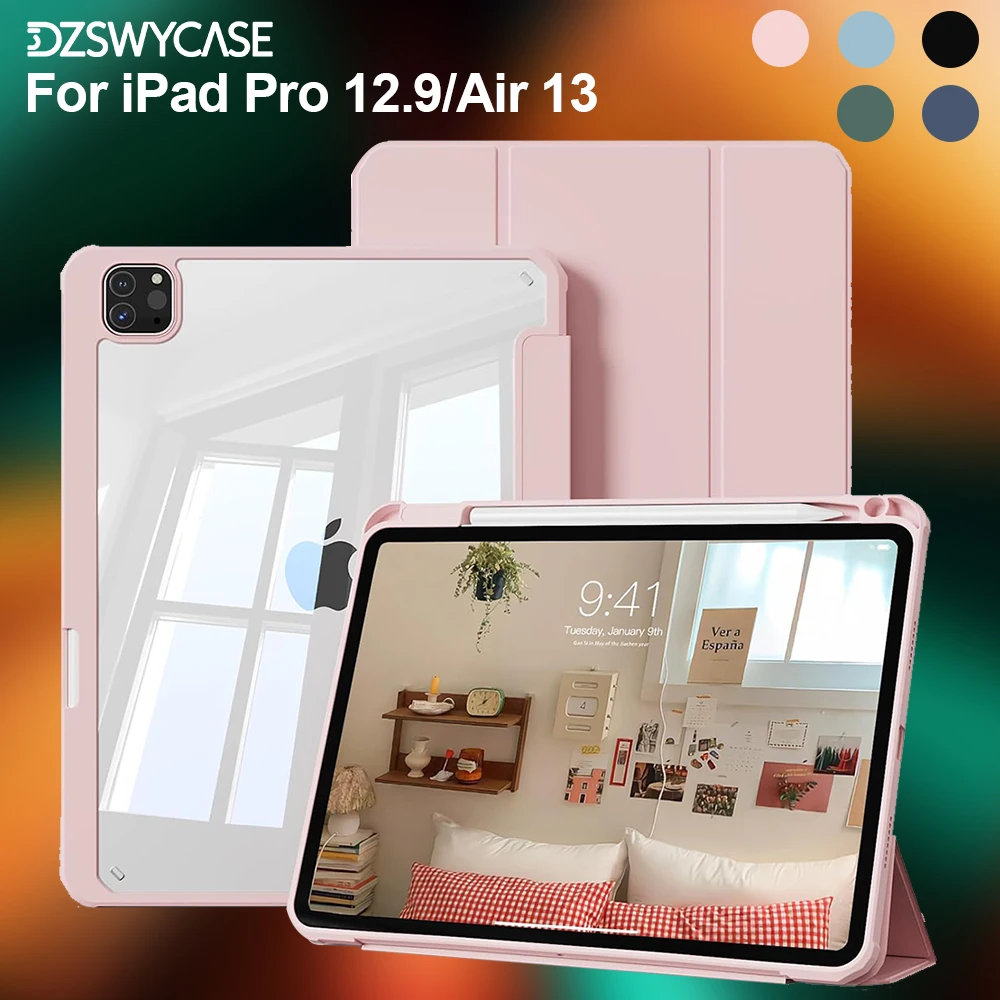 حافظة لجهاز iPad Air 13 بوصة M3 2025 & M2 2024، iPad Pro 12.9 بوصة (إصدار 2022-2018) غطاء حماية ذكي نحيف، نوم إيقاظ تلقائي