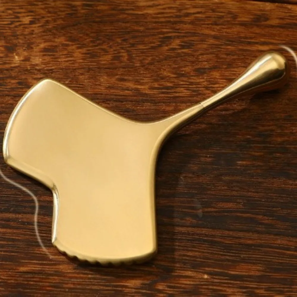 

Gold Silver Apricot Leaves Fan Shaped Guasha Board Acupoint Tendon Pulling Rod Facial Massage Lifts Tightens The Skin
