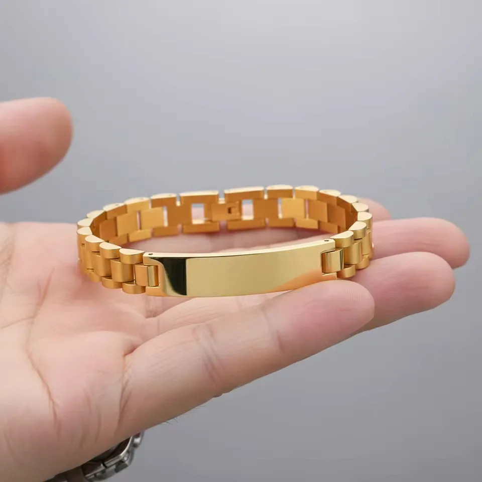 Personalizlied الفولاذ المقاوم للصدأ نقش النص واسعة سوار مخصص الرجال حزام (استيك) ساعة شعار معرف سوار للذكور الأب مجوهرات هدية