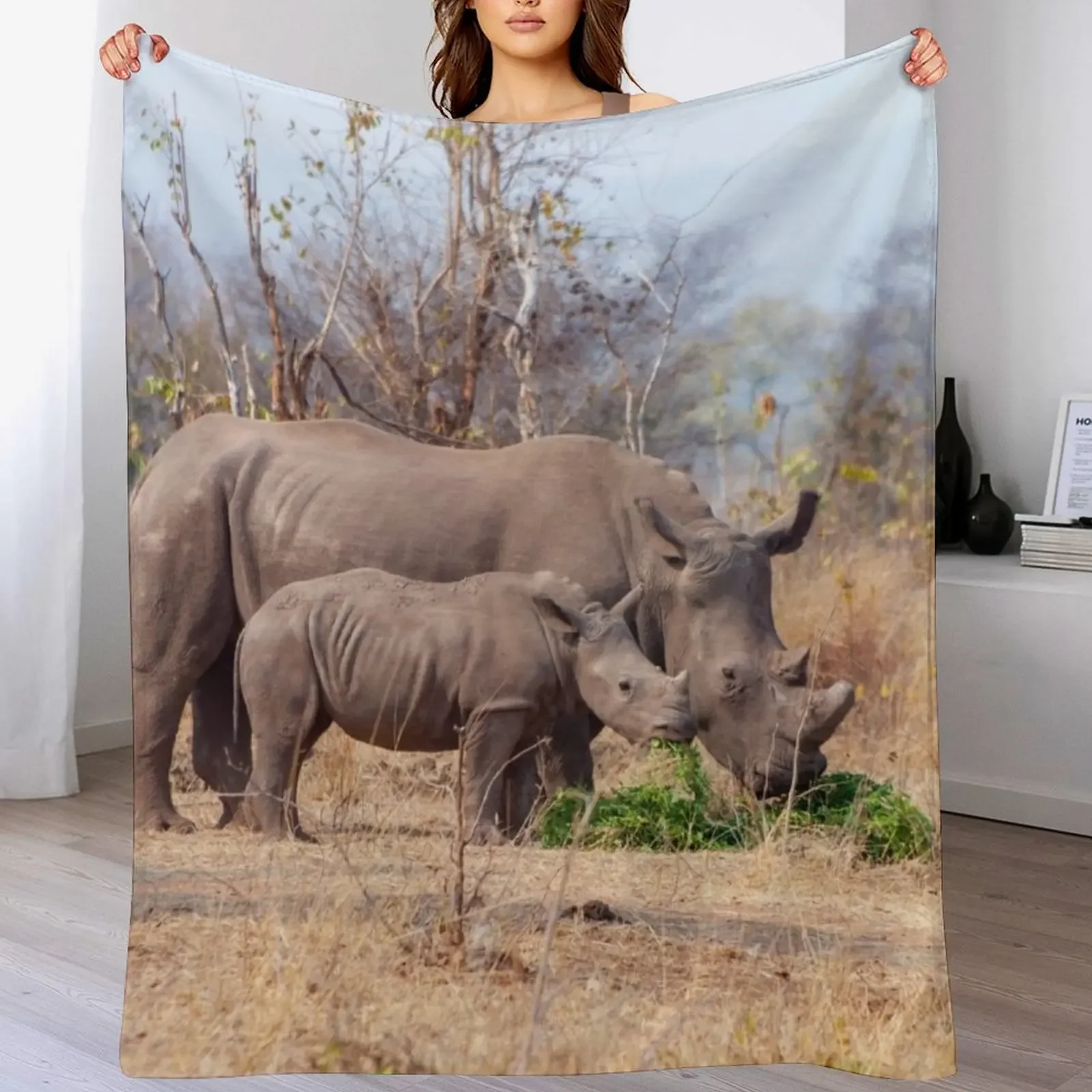 

Rhino Mom and Baby Throw Blanket warm winter Fashion Sofas cosplay anime funny gift Blankets