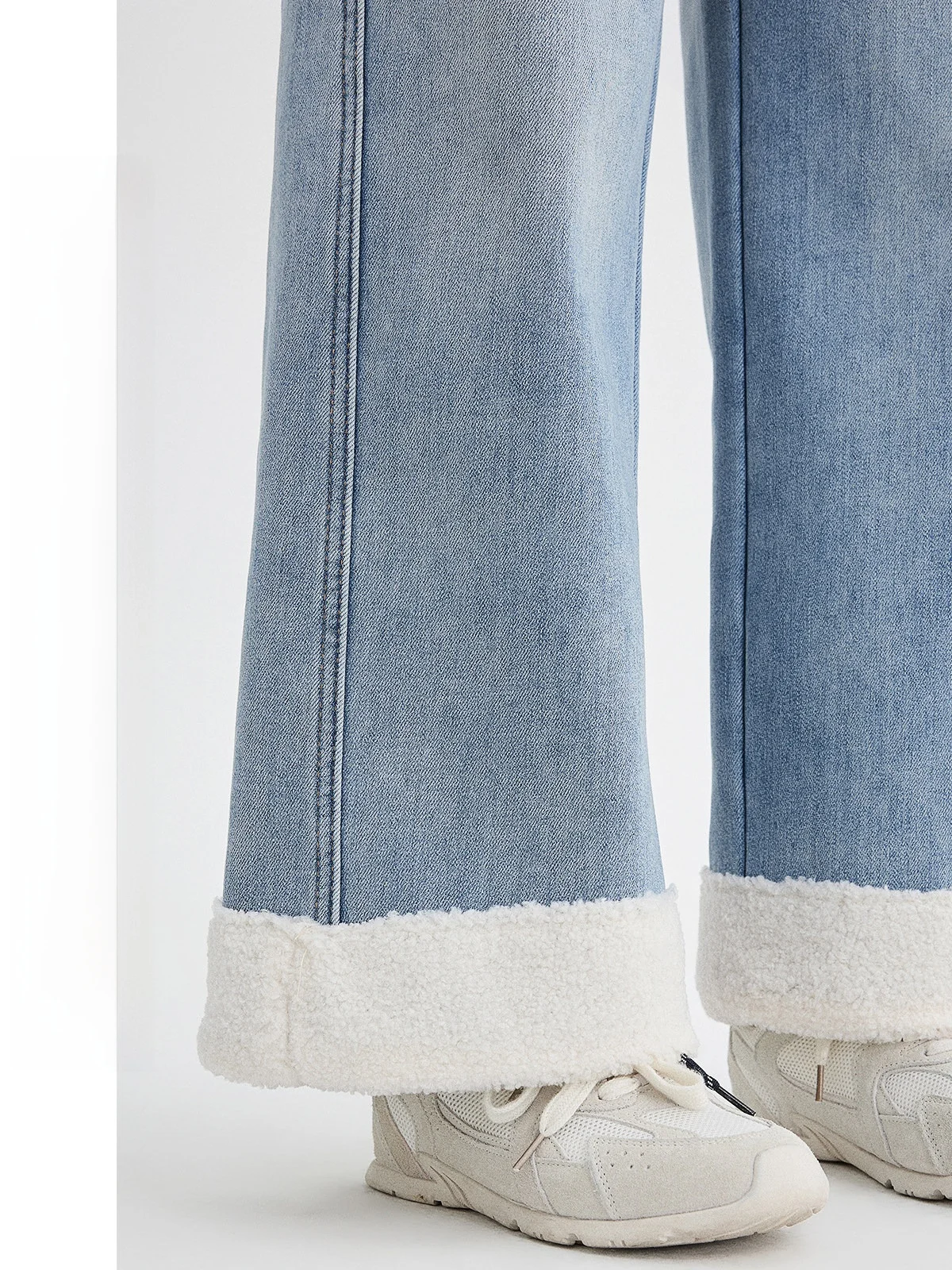 

Джинсы женские с высокой талией и широкими штанинами, новинка зимы, повседневные, с отделкой из овечьего меха, свободные прямые брюки из денима