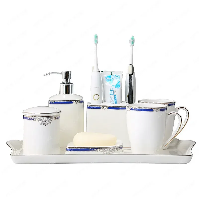 Light Luxury Bathroom Wash Set Bone China Brushing Toothbrush Cup Ceramic Mouthwash Cup Bathroom Toilet Supplies