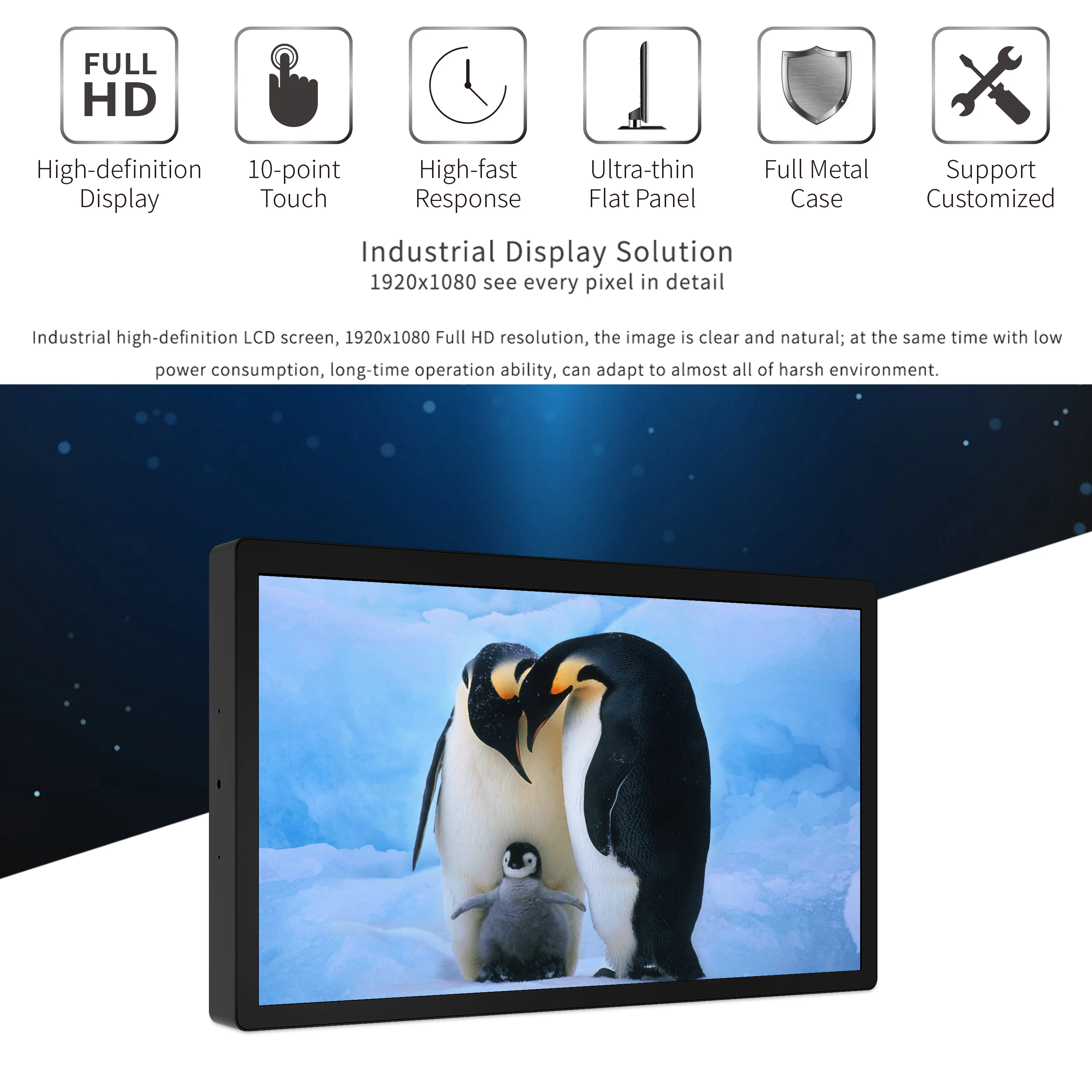 SEETEC PF173-9CT 17.3" Industrial Touch Screen Monitor 1920x1080 PCAP 10-Point Touch Open Frame Custom Logo OEM