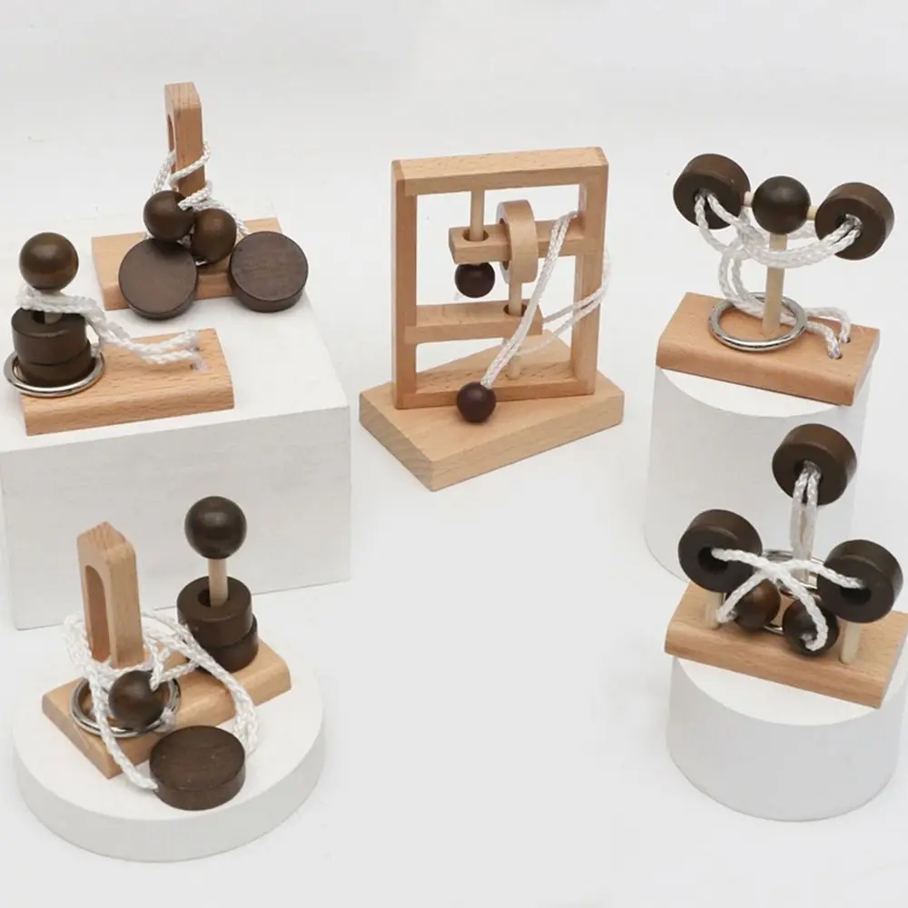 Juguetes de descompresión de desbloqueo de madera, rompecabezas Luban Lock, juguetes para desbloquear, rompecabezas con bucle de cuerda, juego educativo para adultos y niños
