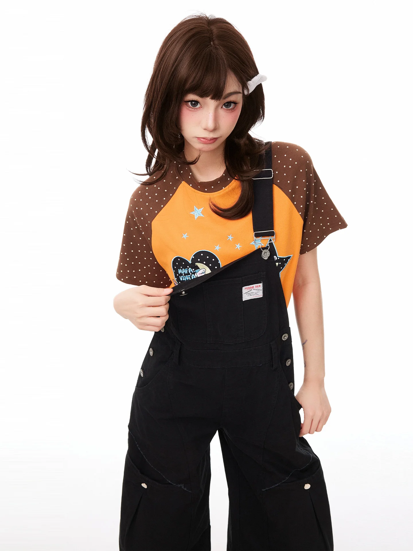 PBB American Casual Deconstructed Multi-Pocket Women's Loose Lazy Style  Color Wide Leg Jumpsuit Long Pants