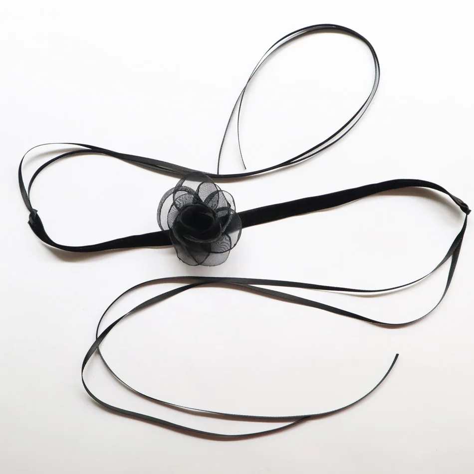 Long Lace Black Camellia Flower Choker Neck Clavicle Necklace Lady Jewelry Accessories Girl Gothic Choker for Women