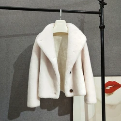 Abrigo corto de lana auténtica para mujer, chaqueta cálida con cuello levantado, Parka, JT304