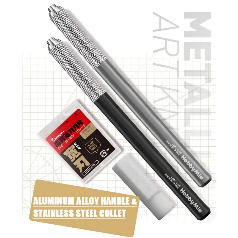 HOBBY MIO HMK-03G/03K Pen Knife Set 30pcs 1711 Wide Blade Holder All Metal Penknife with Spare Blades DIY Craft Model Tools