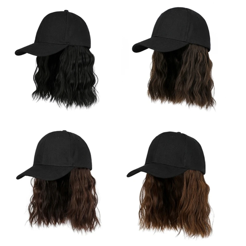 Verstelbare baseballpet met krullend haar pruik voor vrouwen meisje cosplay kostuum bob haar pruik baret hoed haar styling pruik