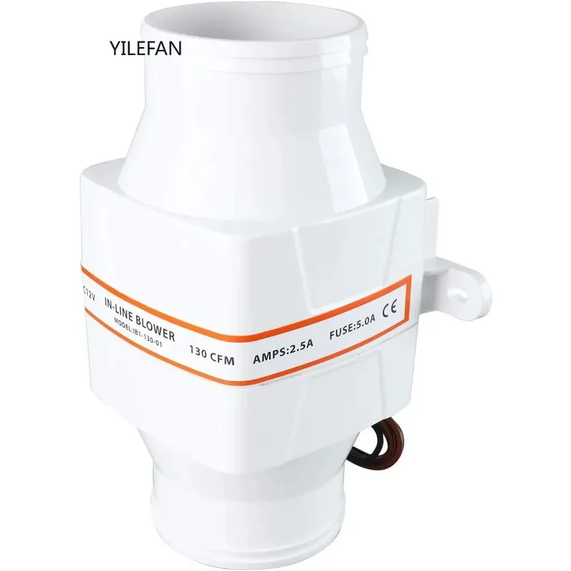 YaeMarine 3 Inch 12V in-Line Blower Electric in-Line Marine Bilge Air Blower 130 CFM White for Boat Marine