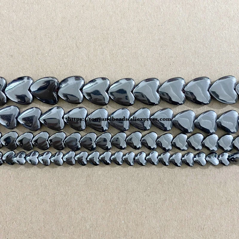 Natural 3D Heart Shape Black Hematite Stone Loose Beads 6 8 10 12MM 15\