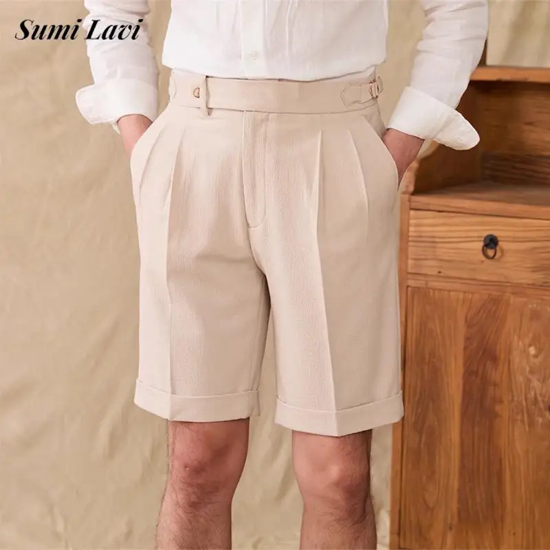 

Vintage Mens Straight Shorts Summer Stylish Solid Color Slim High Waist Shorts For Men 2025 Spring Summer Fashionable Shorts Man