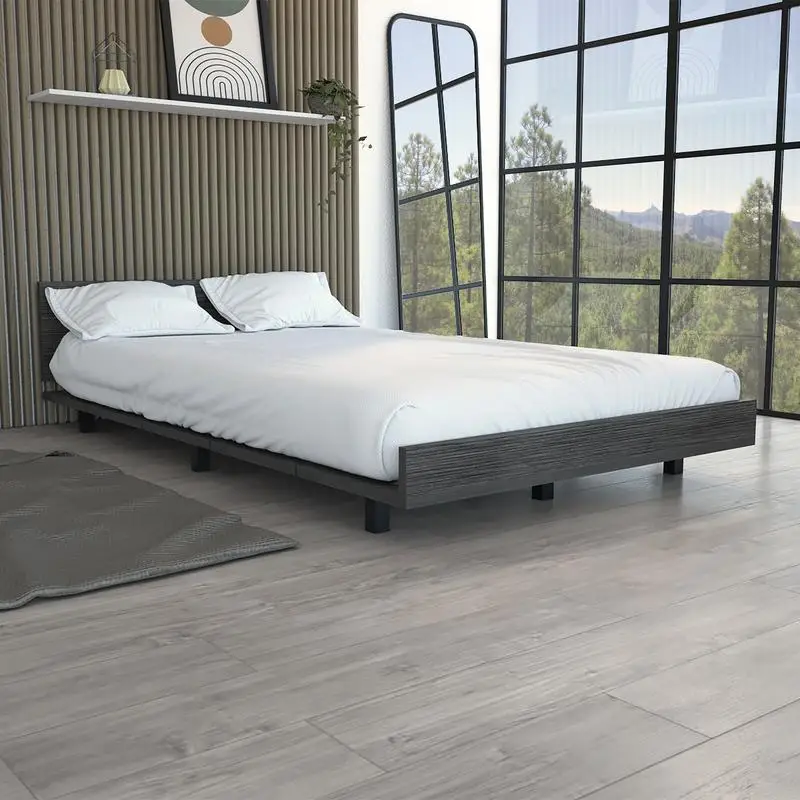 

Twin Bed Base with Headboard Smoky Oak Finish - Stylish & Space-Saving Design for Modern Bedrooms