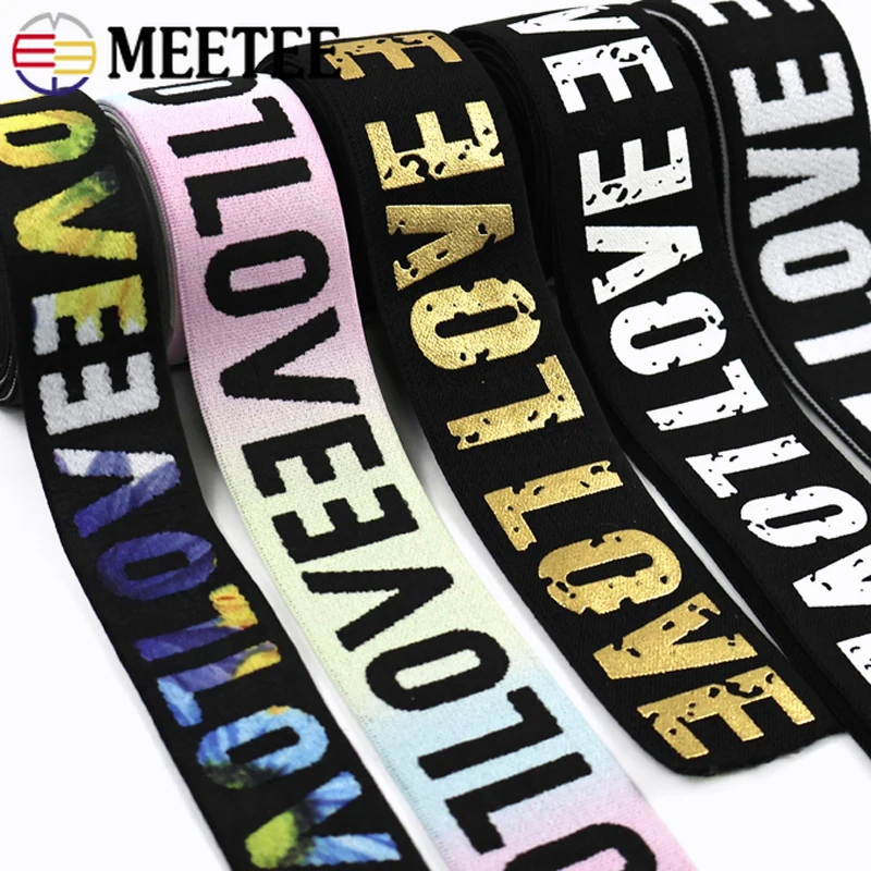 

5M 25-40mm Polyester Elastic Band Graffiti Elasticity Tape LOVE Deco Stretch Webbing Waistband Rubber Bands Sewing Accessories