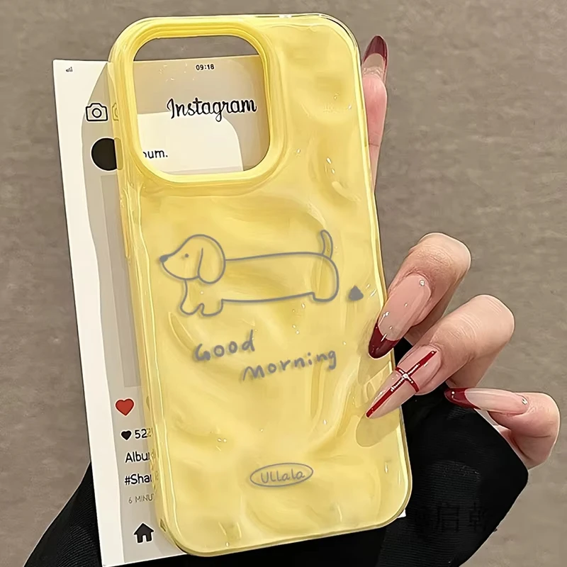Корейский милый мультяшный чехол с рисунком собаки таксы для iPhone 16, 15, 14, плюс 11, 12, 13 Pro Max, противоударный защитный чехол