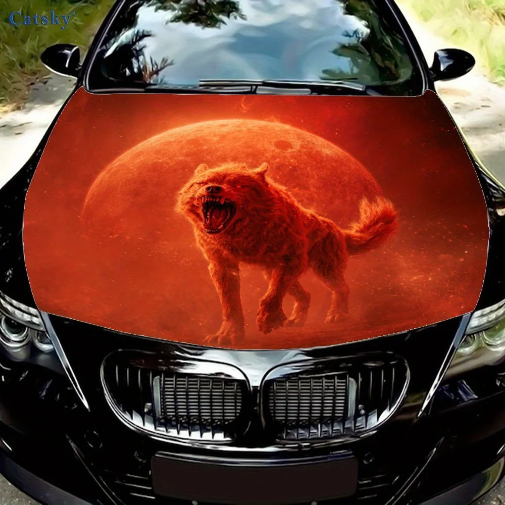 

Red Giant Wolf Car Hood Wrap-Waterproof & Scratch-Resistant Vinyl Sticker For Trucks, Cars, And Motorcycles-Easy To Install, Car