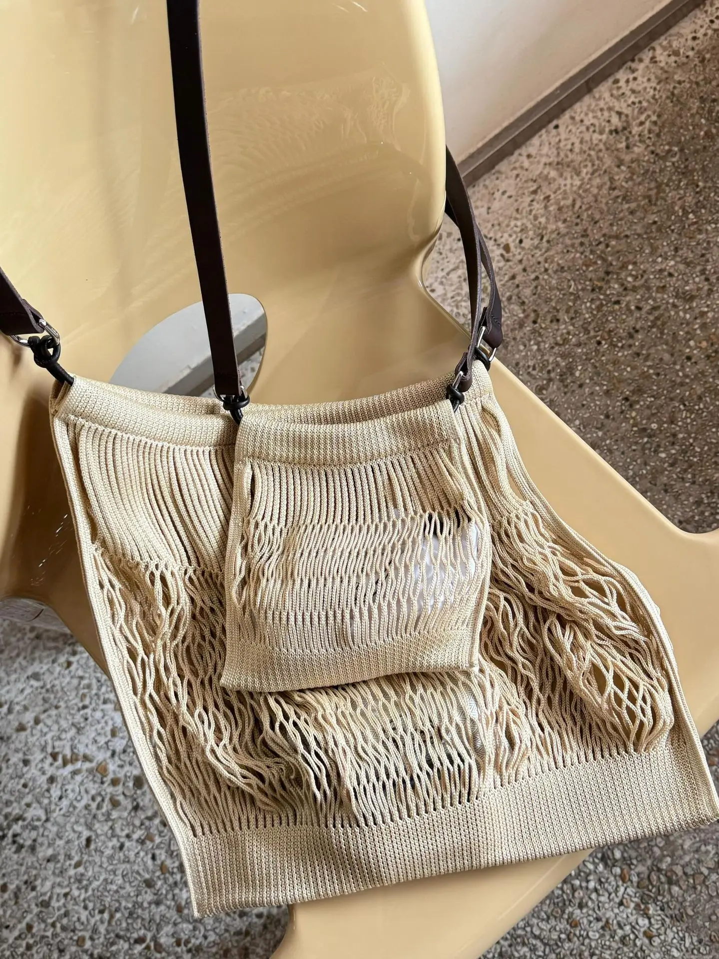 FIRMRANCH Summer Versatile Beach Vacation Style Hollow Rope Woven Mesh Bag Gender Free Single Shoulder Diagonal Purse For Woman