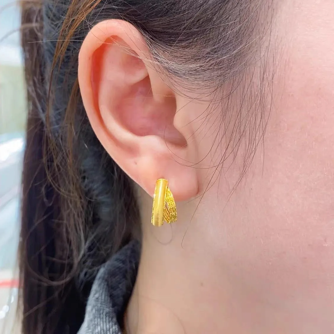 Luxury 18 K Gold Color Double Ring Earrings for Women Girlfriend Wedding Birthday Stud Earrings Jewelry Gifts Not Fade