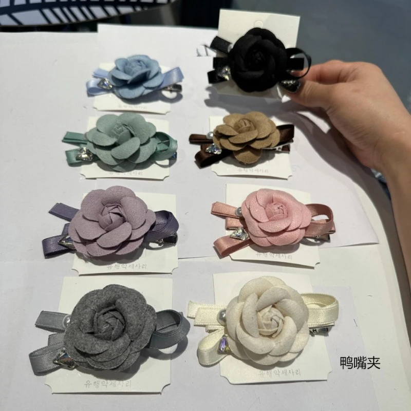 

Korean Ribbon Camellia Bow Hair Clips for Women Elegant Flower Hairpins Duckbill Clamp Headwear Barrettes Hair Accessories
