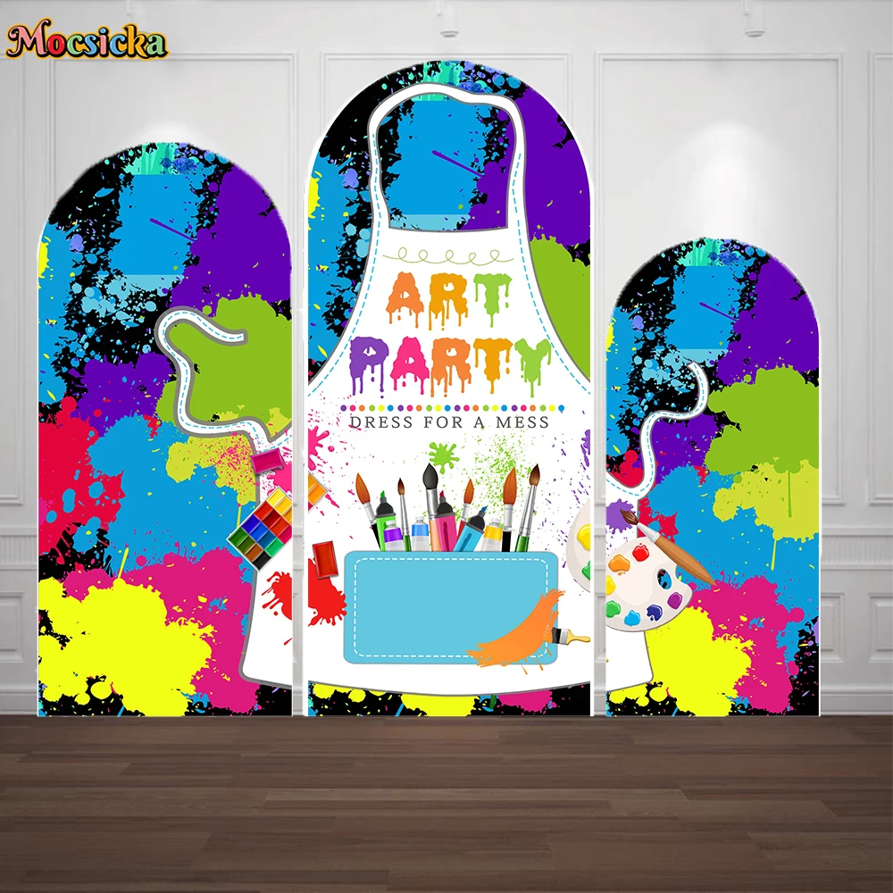 Arch Cover Photography Background Art Painting Birthday Party Backdrop Colorful Graffiti Brush for Kid Double-sided Studio Photo