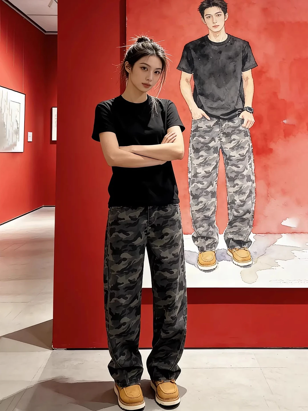 Cleanfit Camouflage Wide Leg Men's Jeans Autumn Winter American High Street Straight Leg Logging Workwear Pants