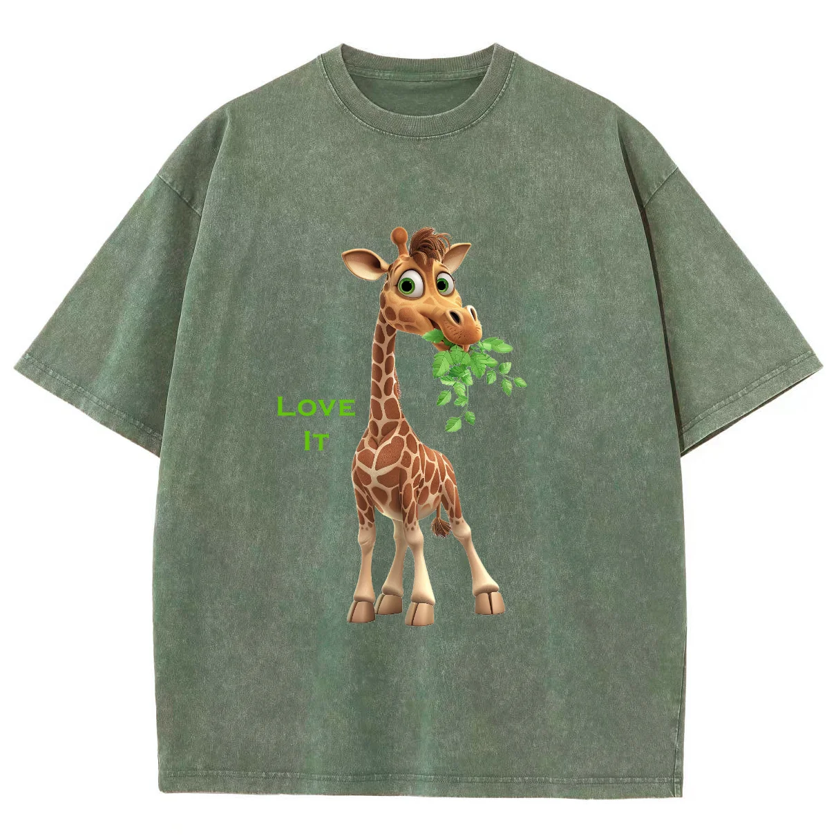 Vintage Crew Neck T-Shirt Fashionable And Cute Giraffe Print Trend Loose Ins Style Shoulder Drop Designer New Short Sleeves