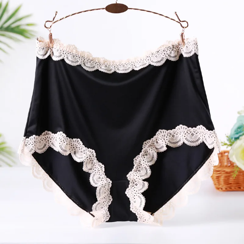 Plus Size Women Panties Soft Ice Silk Seemless Underpants High Waist Knickers Lace Briefs Summer Breathable Underwear 55-120kg