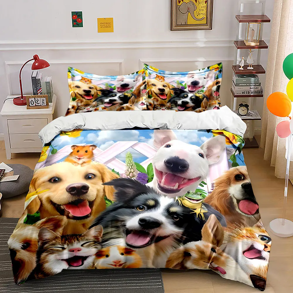 Cheerful animal group, lively and adorable Printed Duvet Cover Set1 Duvet Cover+2 PillowcaseMulti Size Bedroom Bedding Decor