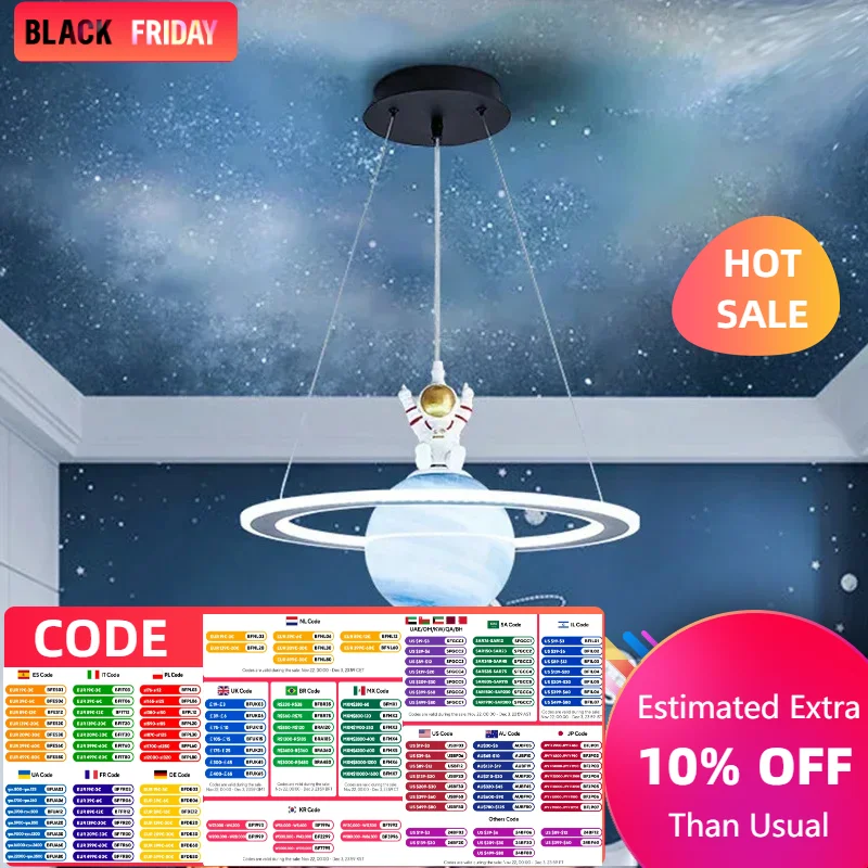 Children\'s Room Led Chandeliers Planet Earth Moon Pendant Lamp Space Star Astronaut Hanging Lamp Indoor Lighting Fixture