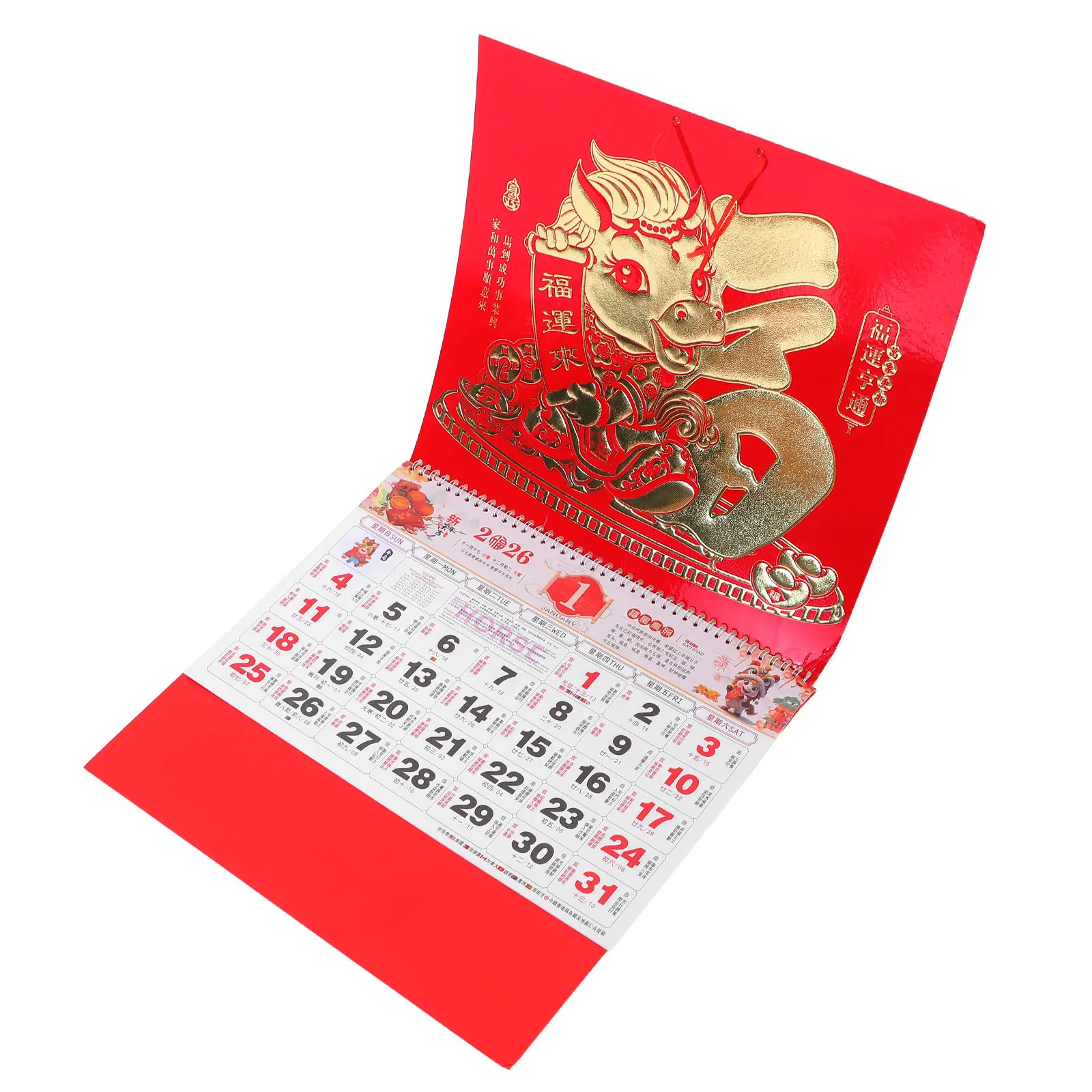 Year of Horse Gold Foil Chinese Wall Calendar Traditional Lunar Zodiac Pattern Home Office Decoration Chinese New Year Lunar