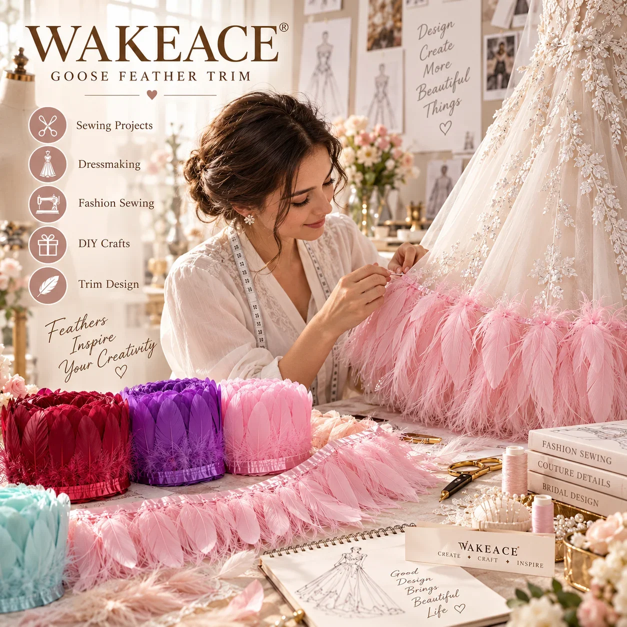 WAKEACE 15-20cm Goose Feather Bordered Wedding Dress Wedding Dress Sewing Decoration DIY Crafts Fashion Accessories