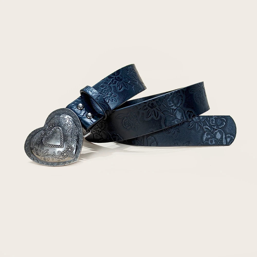 Retro love buckle PU Leather belt For Women fashion leisure suitable for daily commuting Western Cowboy Punk Jeans Waistband